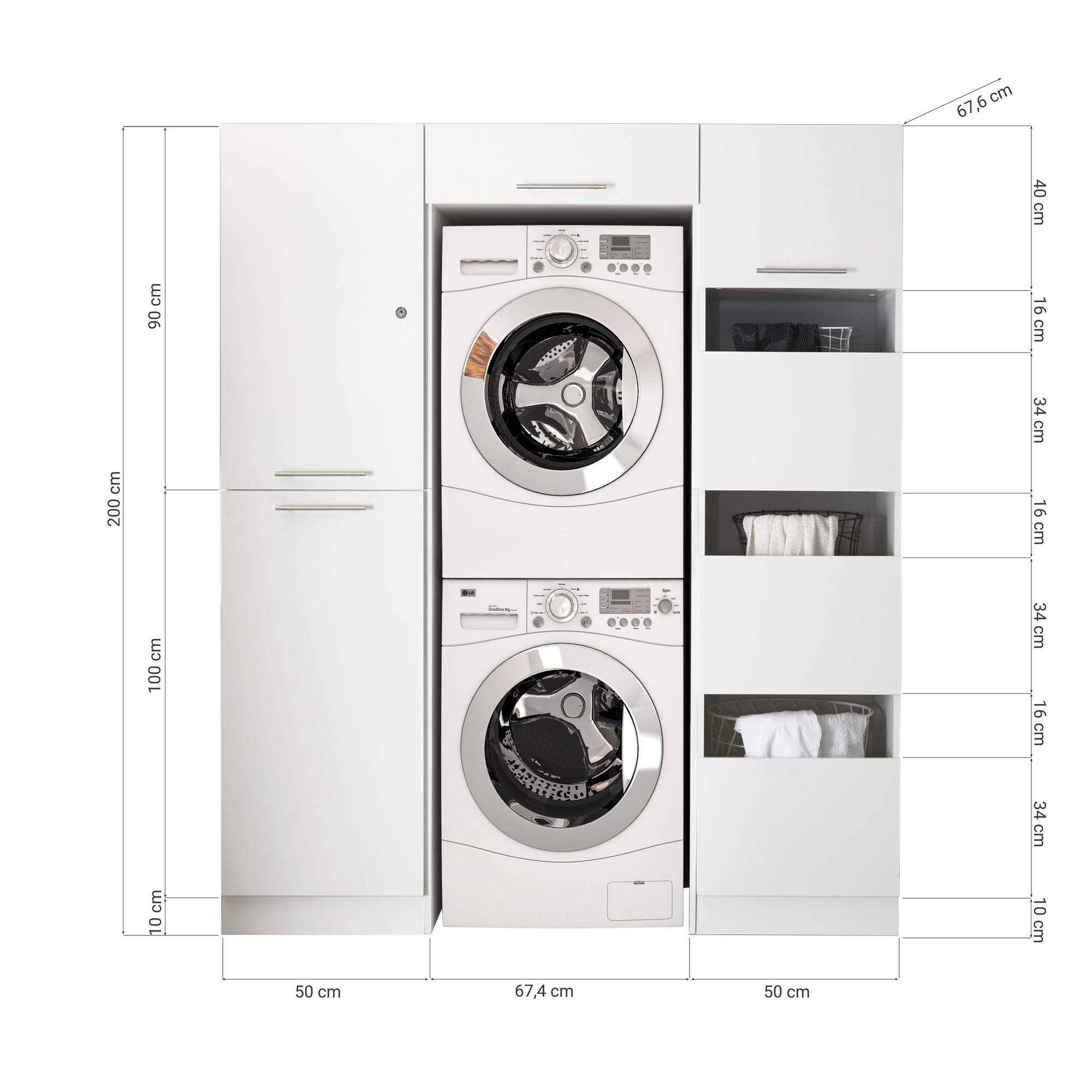Hauswirtschaftsraum-Set 'Clara 10' weiß matt 167,4 x 200 x 67,6 cm