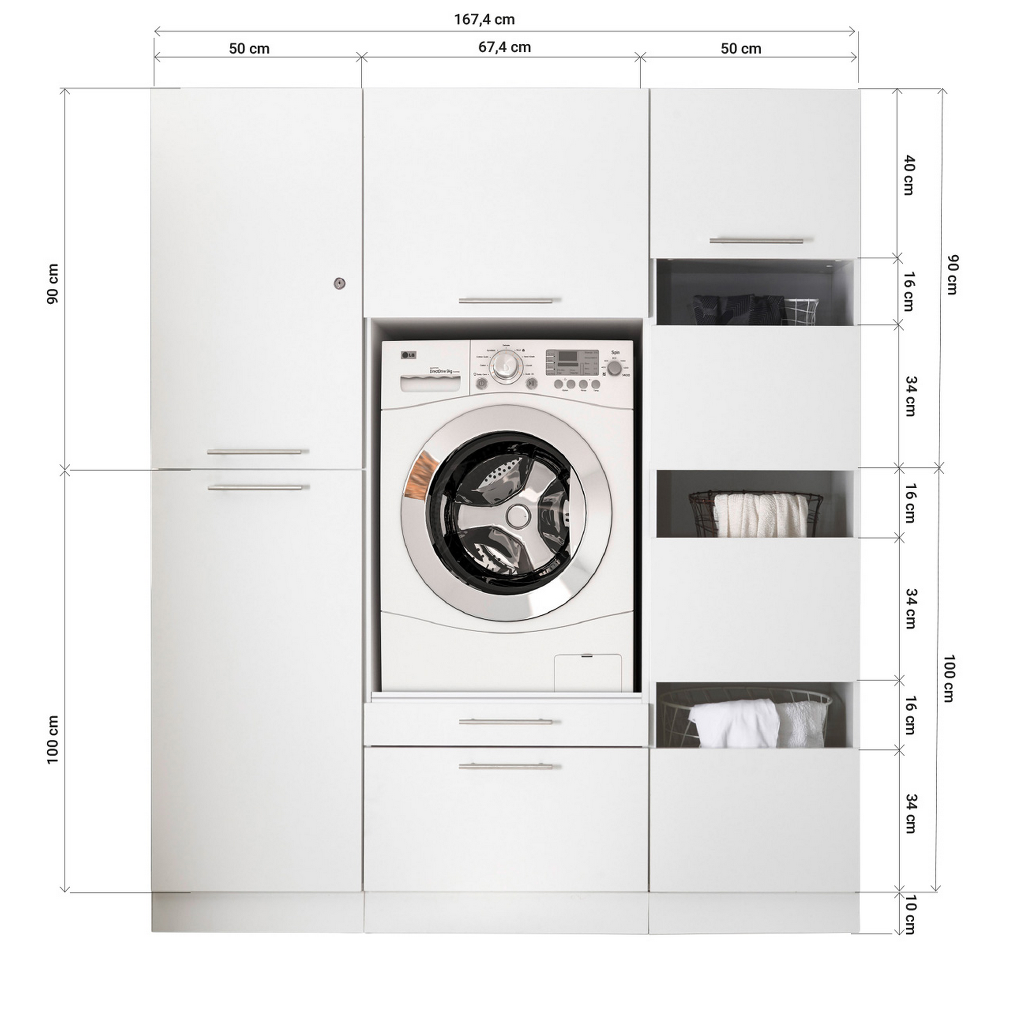 Hauswirtschaftsraum-Set 'Clara 11' weiß matt 167,4 x 200 x 67,6 cm