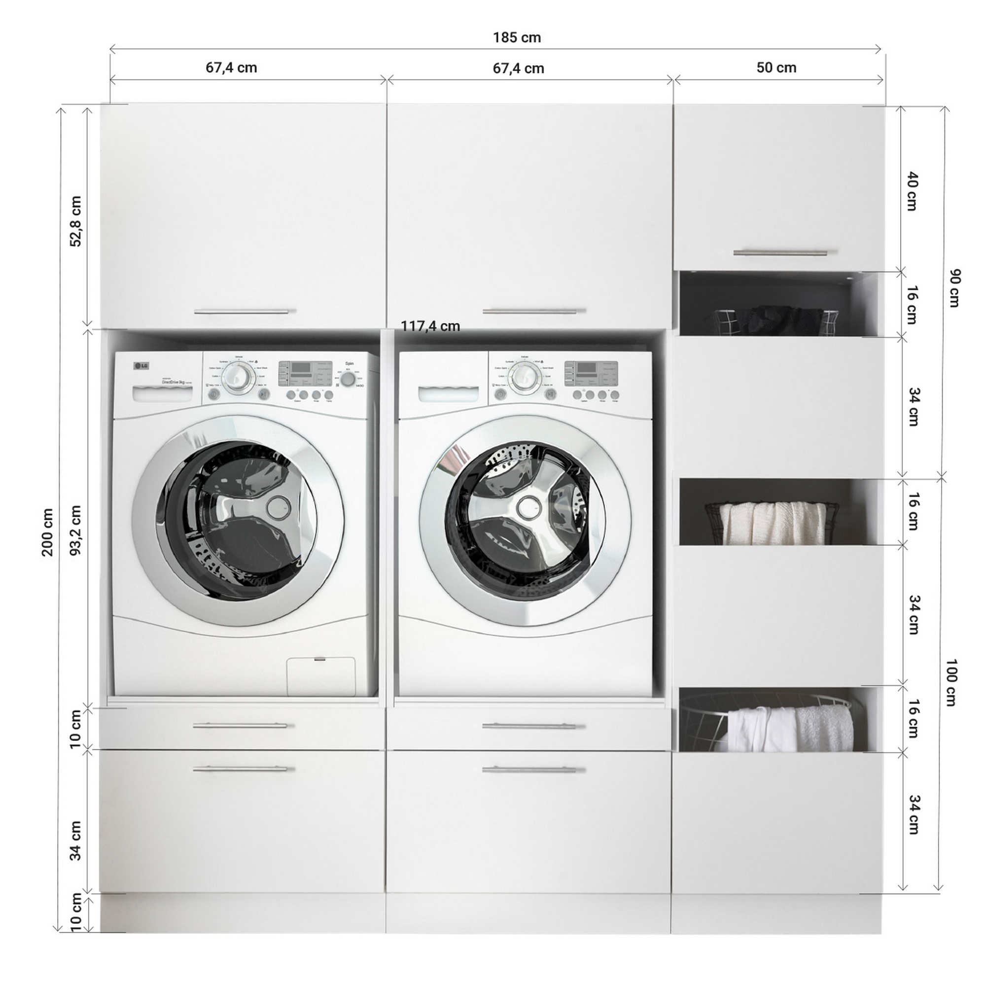 Hauswirtschaftsraum- Set 'Clara 12' weiß matt 184,8 x 200 x 67,6 cm