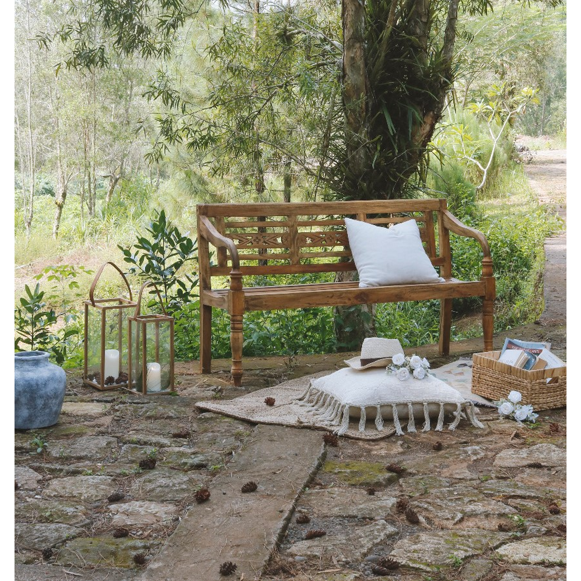 Gartenbank 'Moyo' 3-Sitzer Holz braun 55 x 90,5 x 150 cm