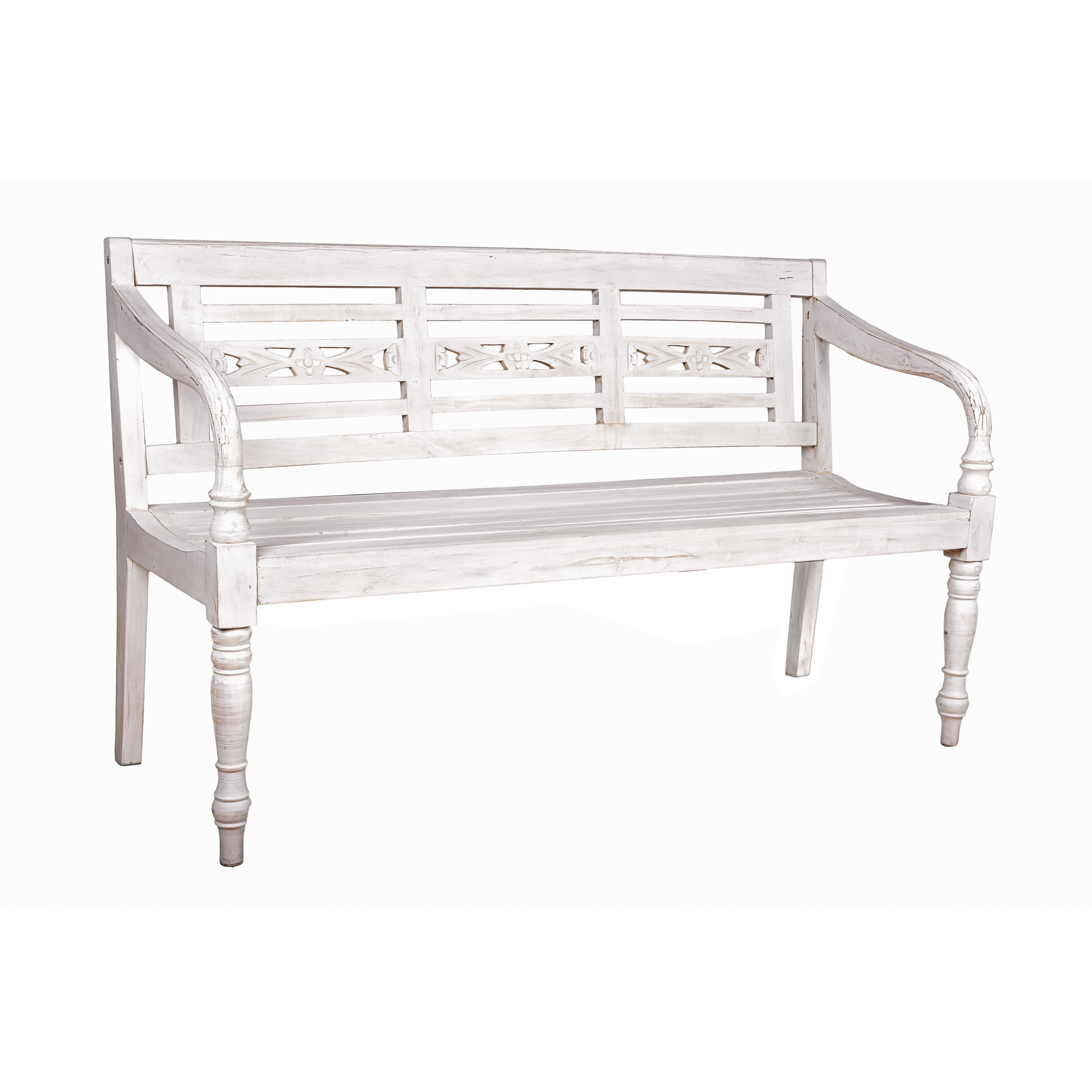 Gartenbank 'Moyo' 3-Sitzer Holz weiß 150 x 90 x 52 cm