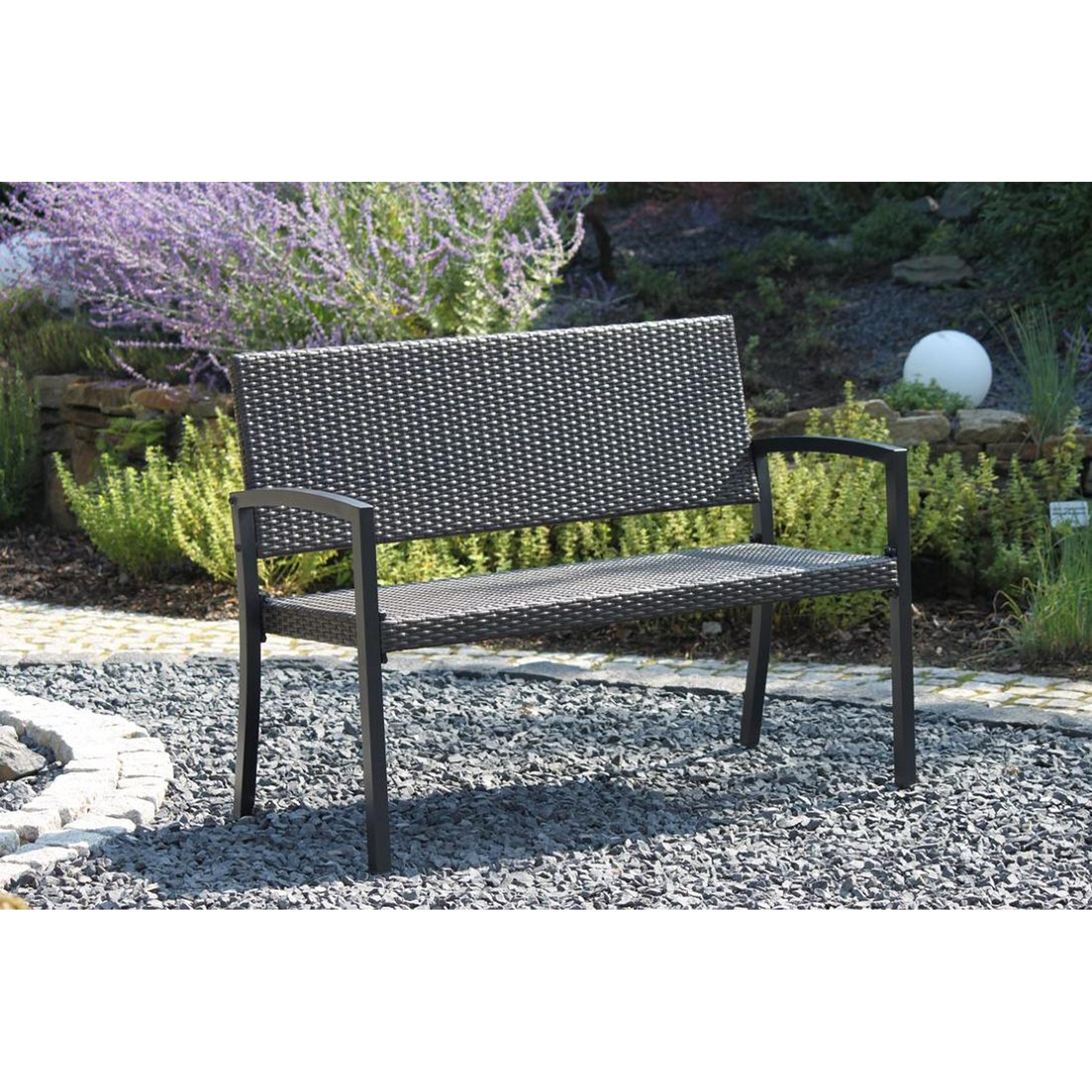 Gartenbank 'Sanremo' 2-Sitzer Aluminium kaffeefarben/schwarz 116 x 87 x 60 cm