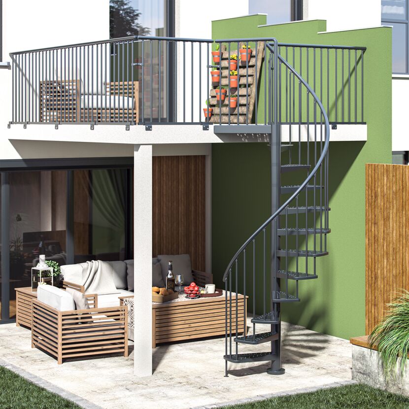 Außenspindeltreppe 'Gardenspin' Metall 14 Lochblechstufen Ø 125 cm anthrazit