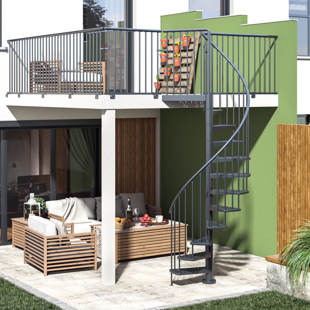Außenspindeltreppe 'Gardenspin' Metall 15 Lochblechstufen Ø 155 cm anthrazit