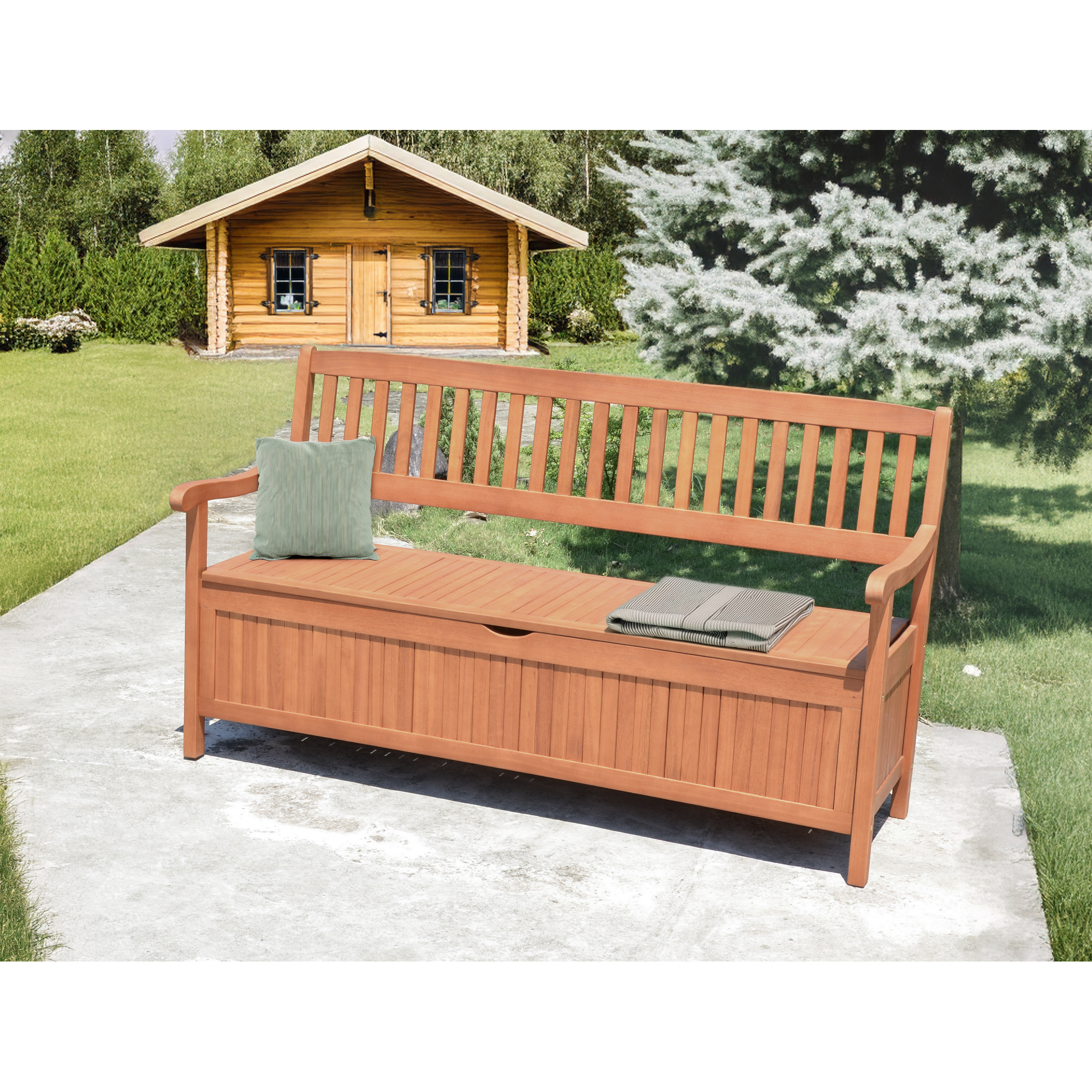 Gartenbank 'Houston' 3-Sitzer Eukalyptusholz braun 157 x 90 x 59 cm