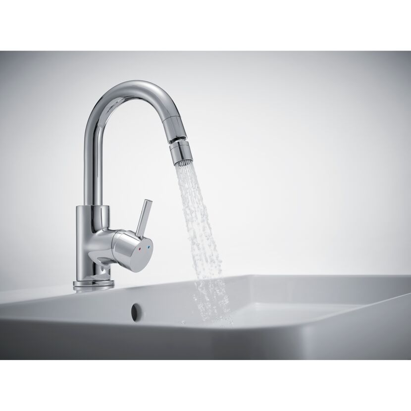 Umstellstrahlregler M22/M24 5,7 l/min mit ausfahrbarem Kugelgelenk