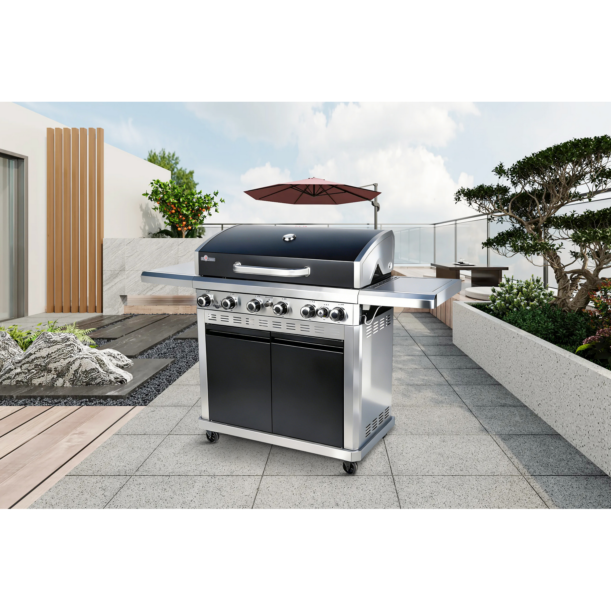 Gasgrill 'Detroit' silbern/schwarz 158,5 x 114 x 53,5 cm