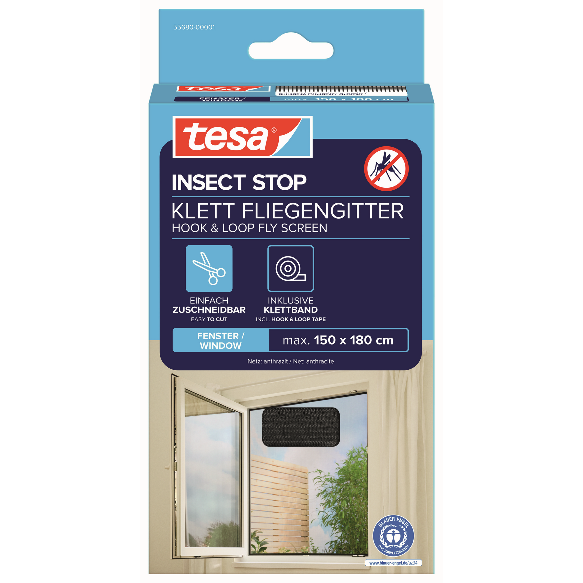 Klett Fensterfliegengitter 'Standard' anthrazit 150 x 180 cm