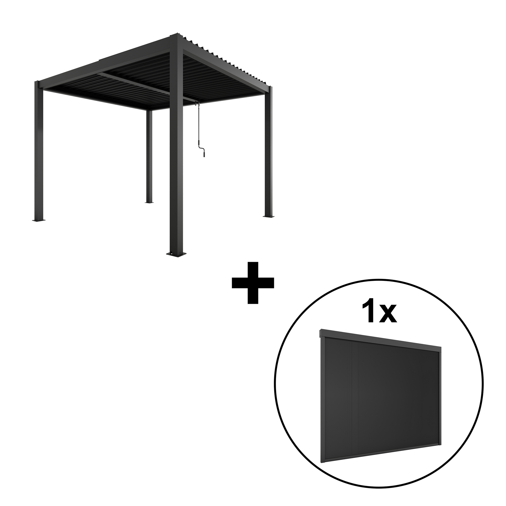 Pergola 'Shade' Aluminium dunkelgrau 3 x 3 m manuell inklusive 1 x Seitenmarkise 3 m manuell