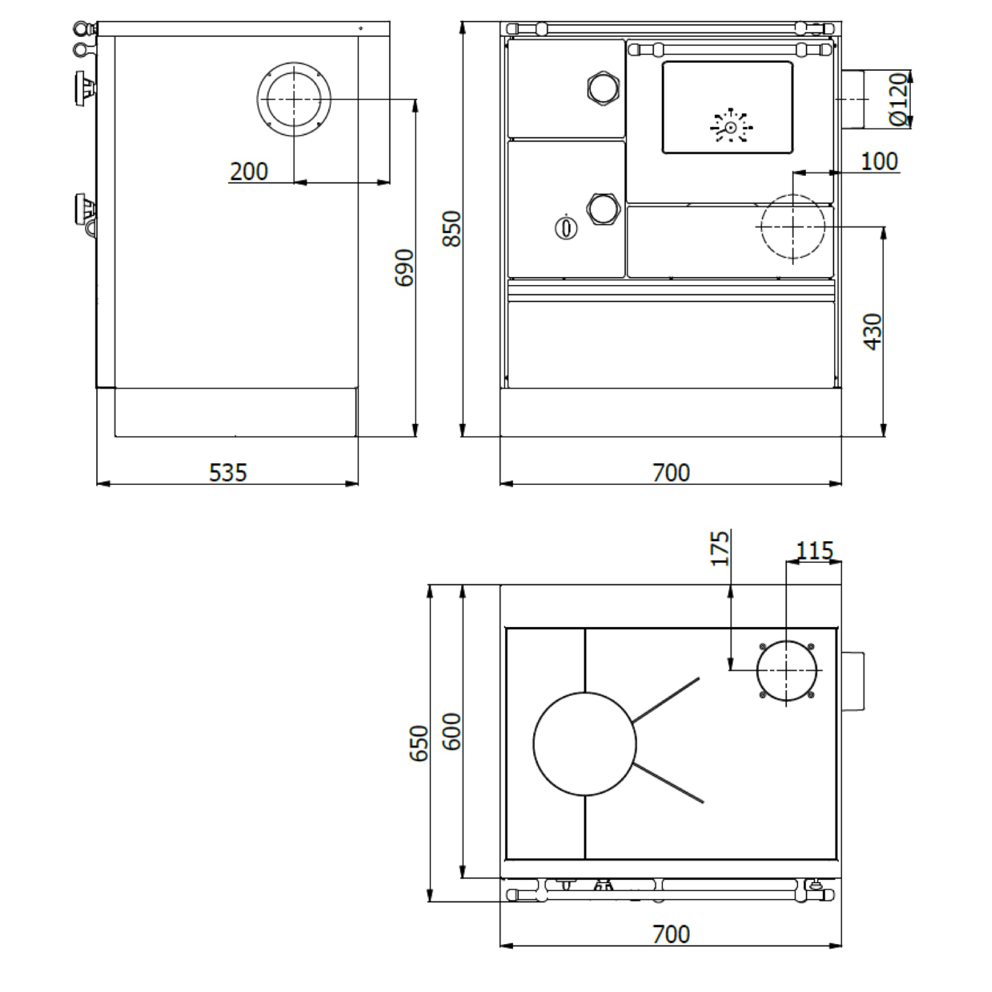 Landhausherd 'K76 70' rechts schwarz 7,3 kW