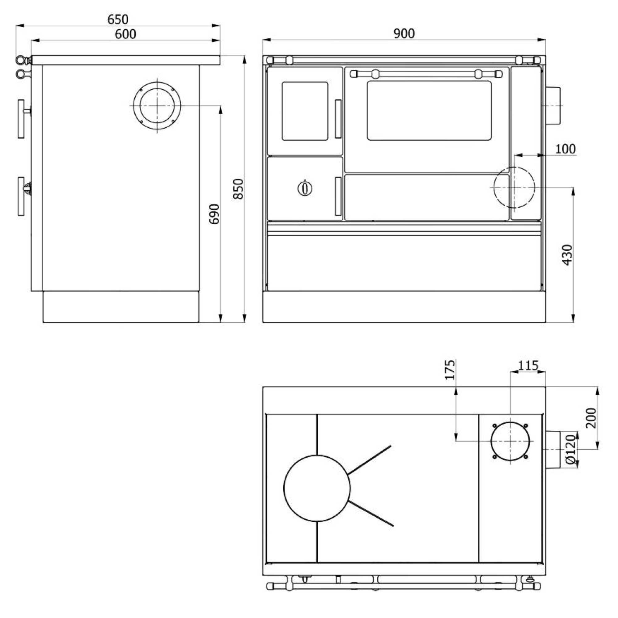Landhausherd 'K76 90F' rechts schwarz 7,6 kW