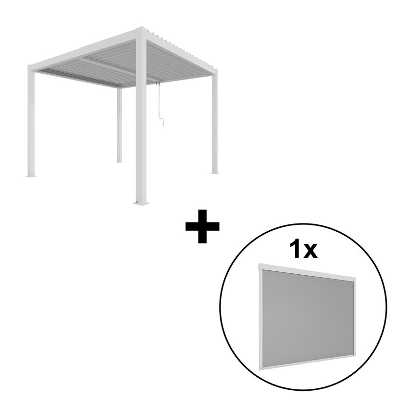 Pergola 'Shade' Aluminium weiß 3 x 3 m manuell inklusive 1 x Seitenmarkise 3 m manuell