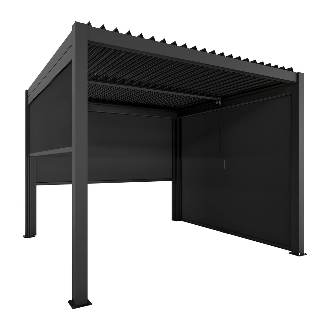 Pergola 'Shade' Aluminium dunkelgrau 3 x 3 m manuell inklusive 3 x Seitenmarkise 3 m manuell
