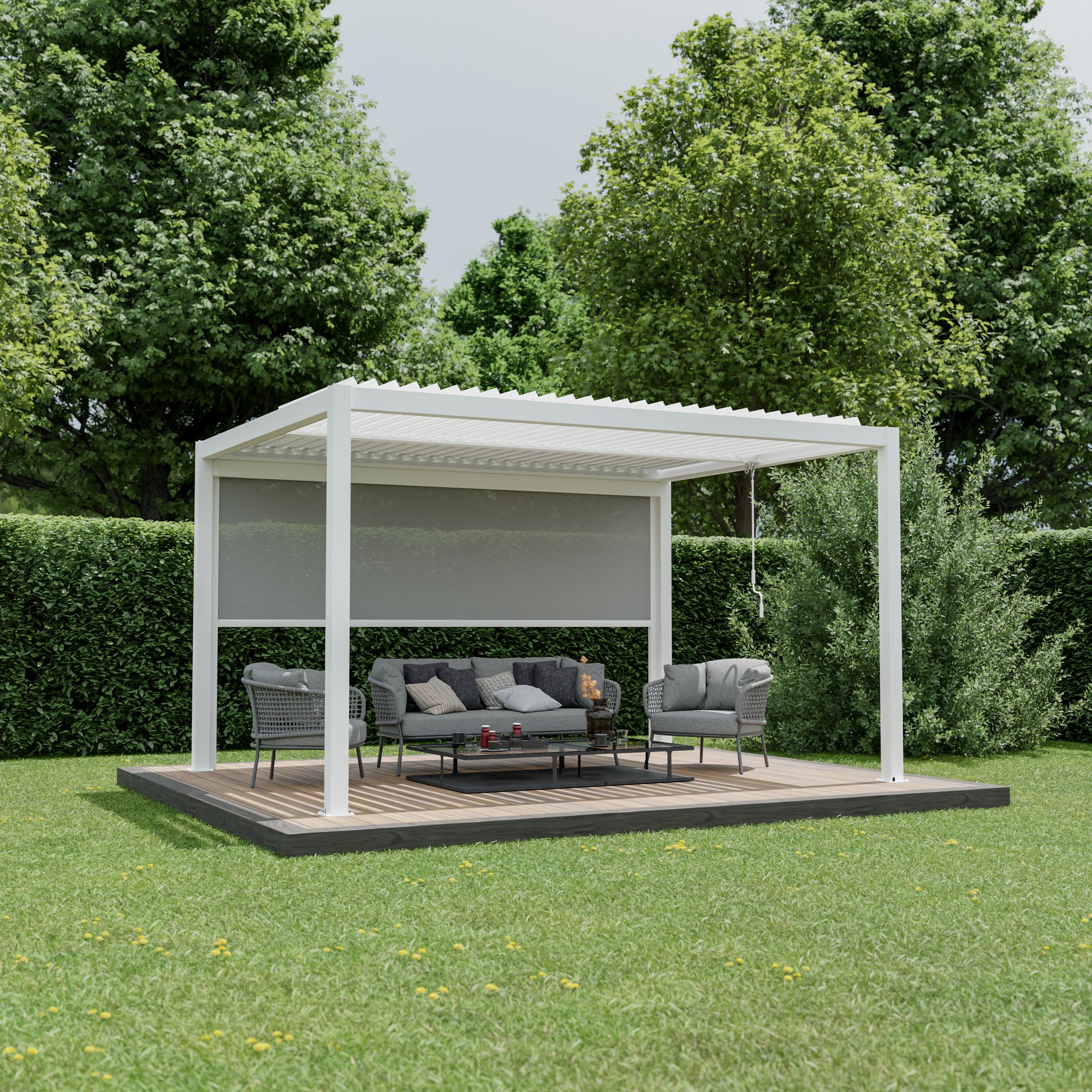 Pergola 'Shade' Aluminium weiß 3 x 4 m manuell inklusive 1 x Seitenmarkise 4 m manuell
