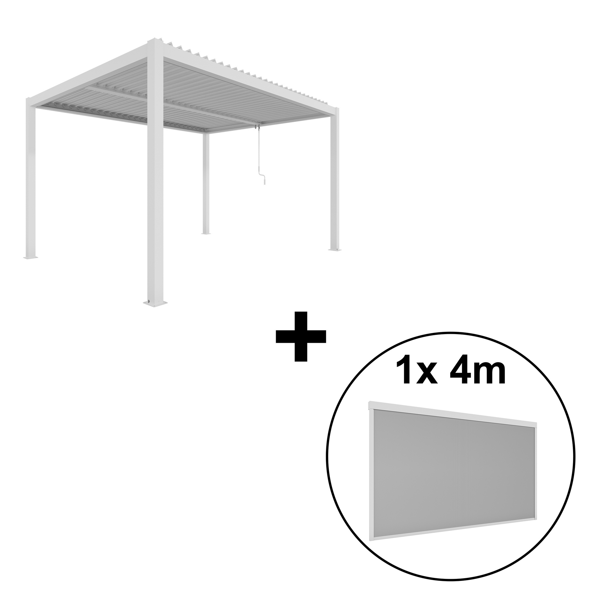 Pergola 'Shade' Aluminium weiß 3 x 4 m manuell inklusive 1 x Seitenmarkise 4 m manuell