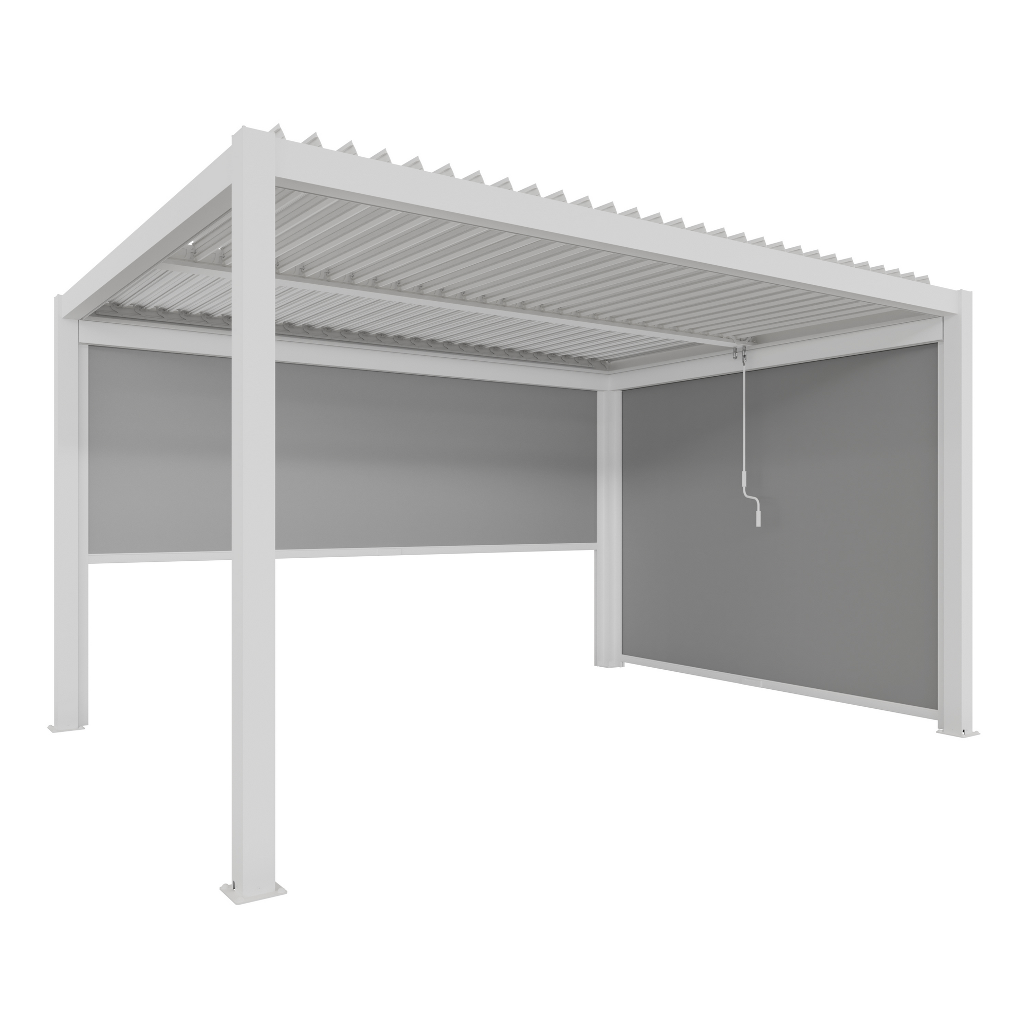 Pergola 'Shade' Aluminium weiß 3 x 4 m manuell inklusive 1 x Seitenmarkise 4 m manuell und 1 x Seitenmarkise 3 m manuell