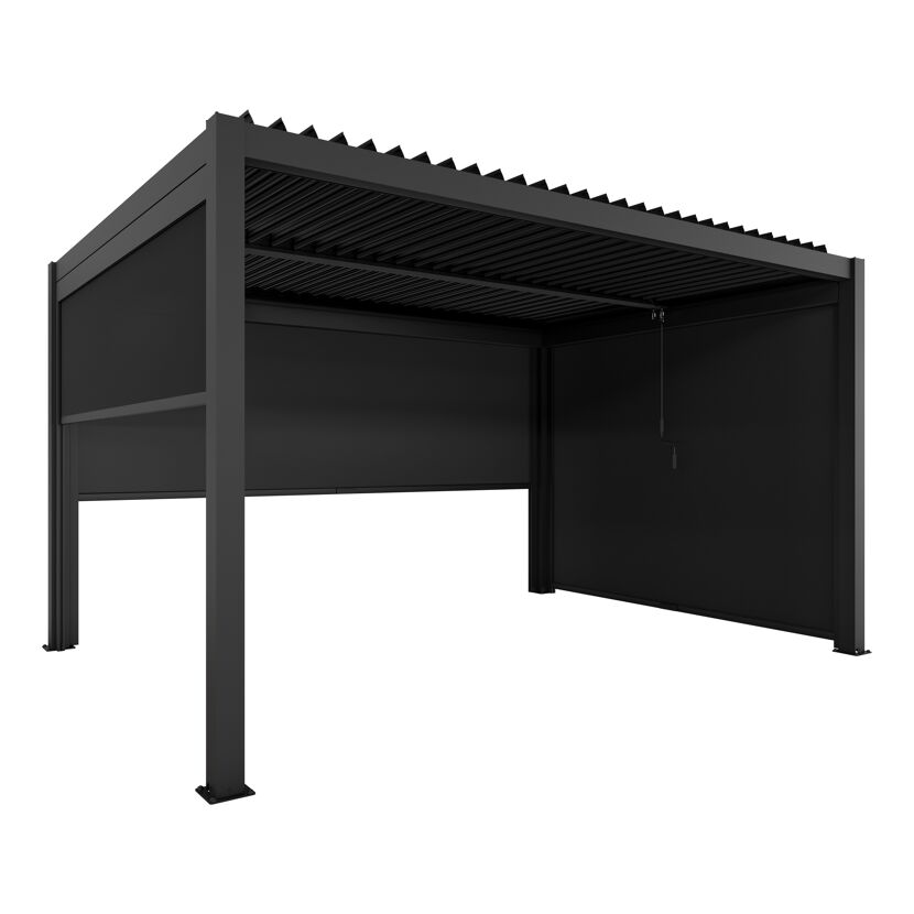 Pergola 'Shade' Aluminium dunkelgrau 3 x 4 m manuell inklusive 1 x Seitenmarkise 4 m manuell und 2 x Seitenmarkise 3 m manuell
