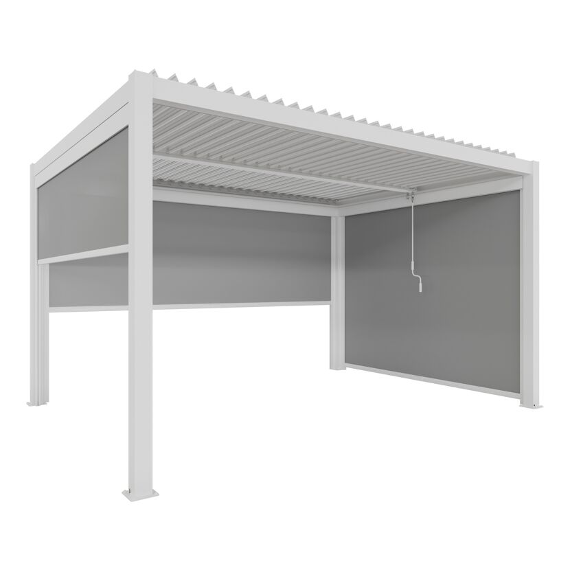 Pergola 'Shade' Aluminium weiß 3 x 4 m manuell inklusive 1 x Seitenmarkise 4 m manuell und 2 x Seitenmarkise 3 m manuell