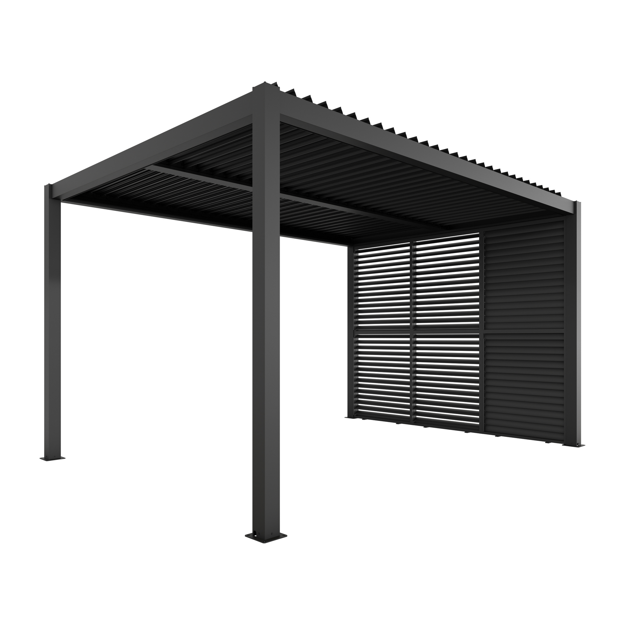 Pergola 'Shade' Aluminium dunkelgrau 3 x 4 m manuell inklusive 3 x Lamellenwand 0,9 m (verstellbar)