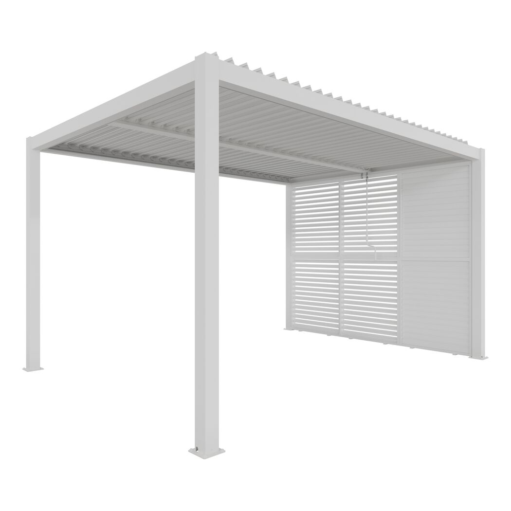 Pergola 'Shade' Aluminium weiß 3 x 4 m manuell inklusive 3 x Lamellenwand 0,9 m (verstellbar)