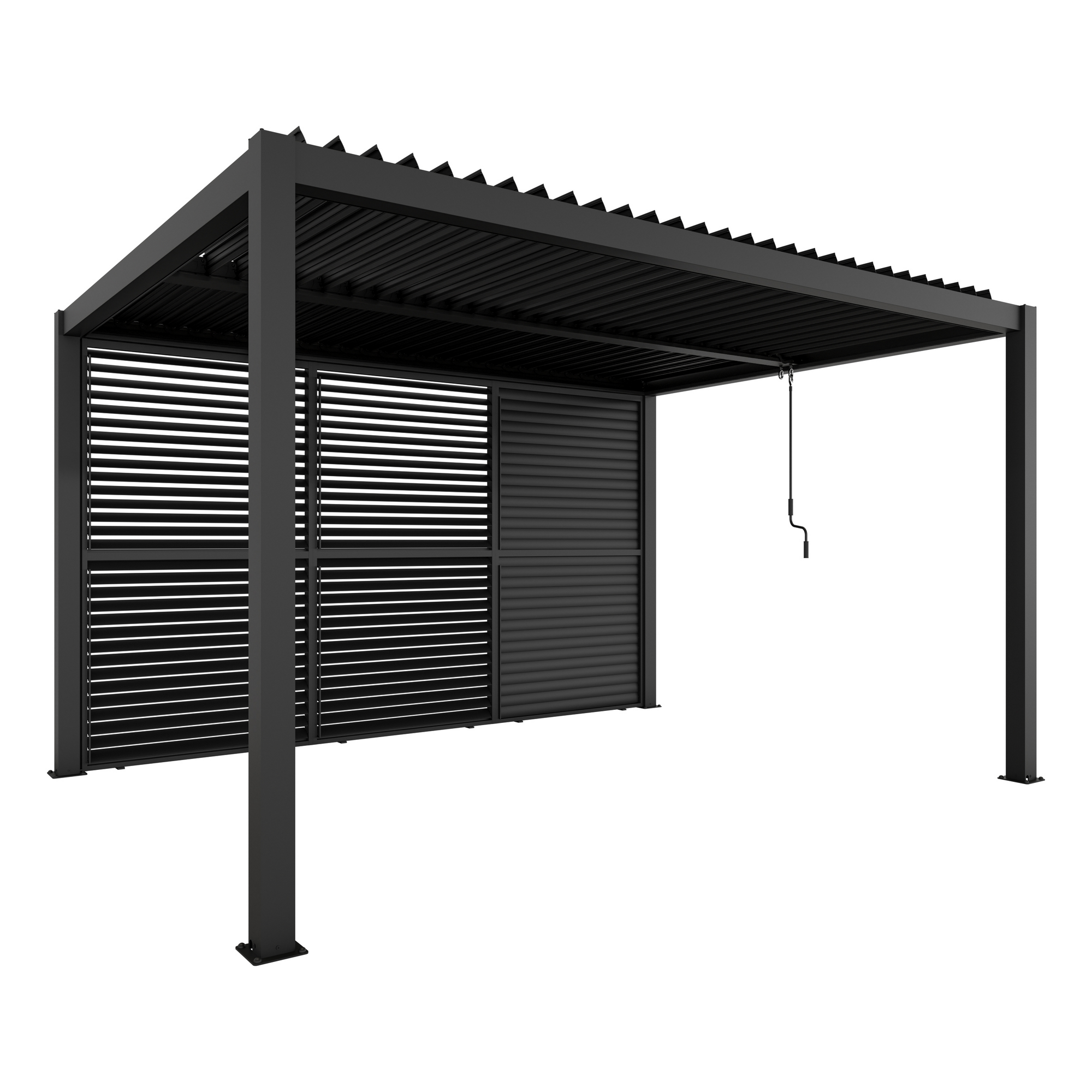 Pergola 'Shade' Aluminium dunkelgrau 3 x 4 m manuell inklusive 3 x Lamellenwand 1,23 m (verstellbar)