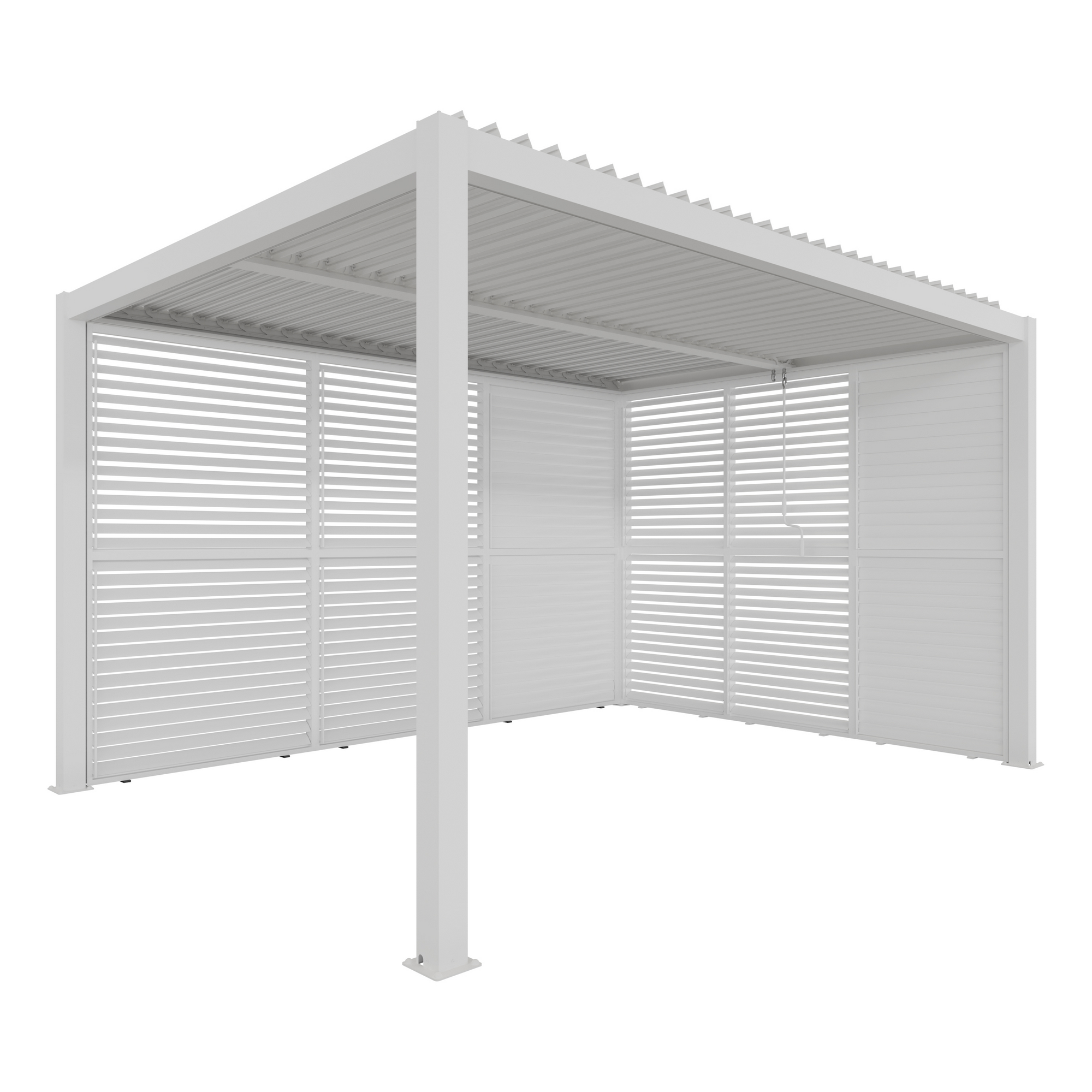 Pergola 'Shade' Aluminium weiß 3 x 4 m manuell inklusive 3 x Lamellenwand 0,9 m (verstellbar) und 3 x Lamellenwand 1,23 m (verstellbar)