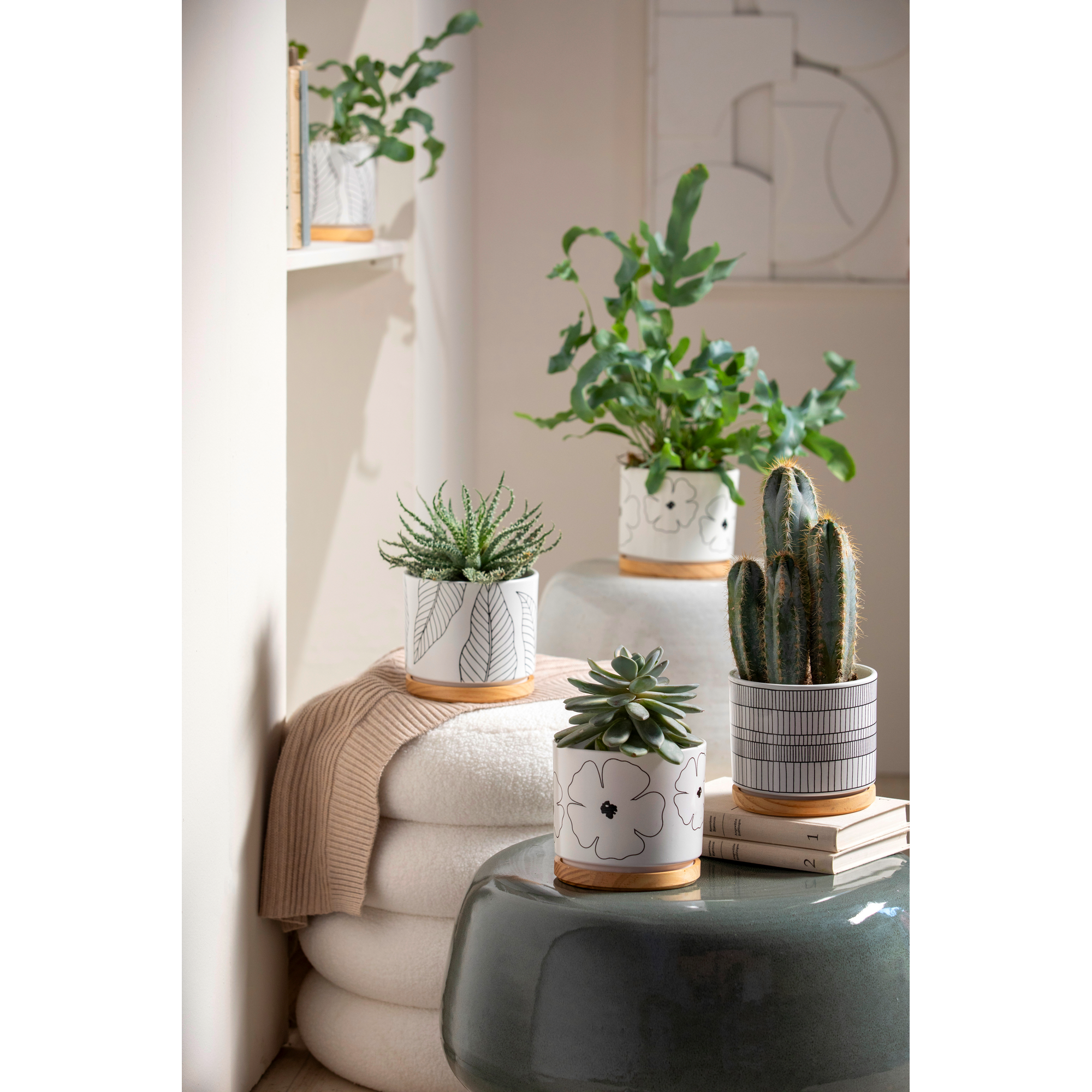 Übertopf 'Oslos Grace' lines / wood Ø 13 x 12 cm