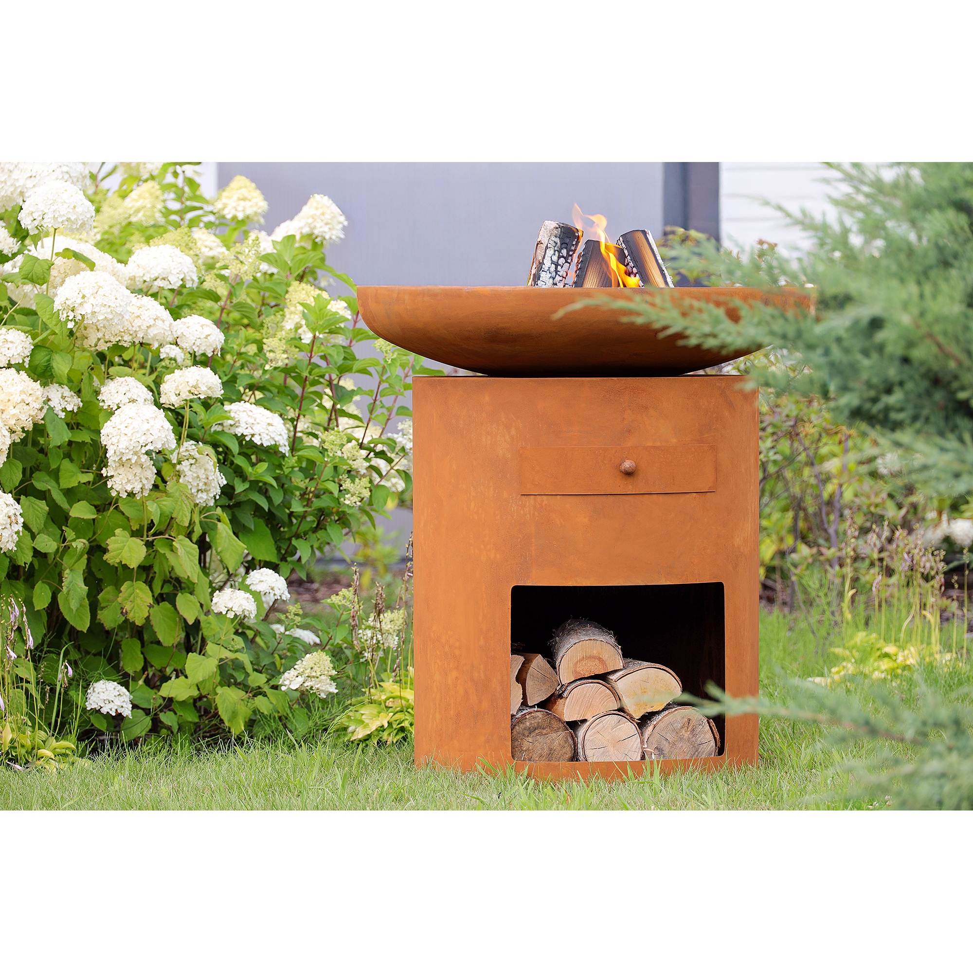 Grillsäule 'Sioux' Stahl rostoptik 80 x 88 x 80 cm