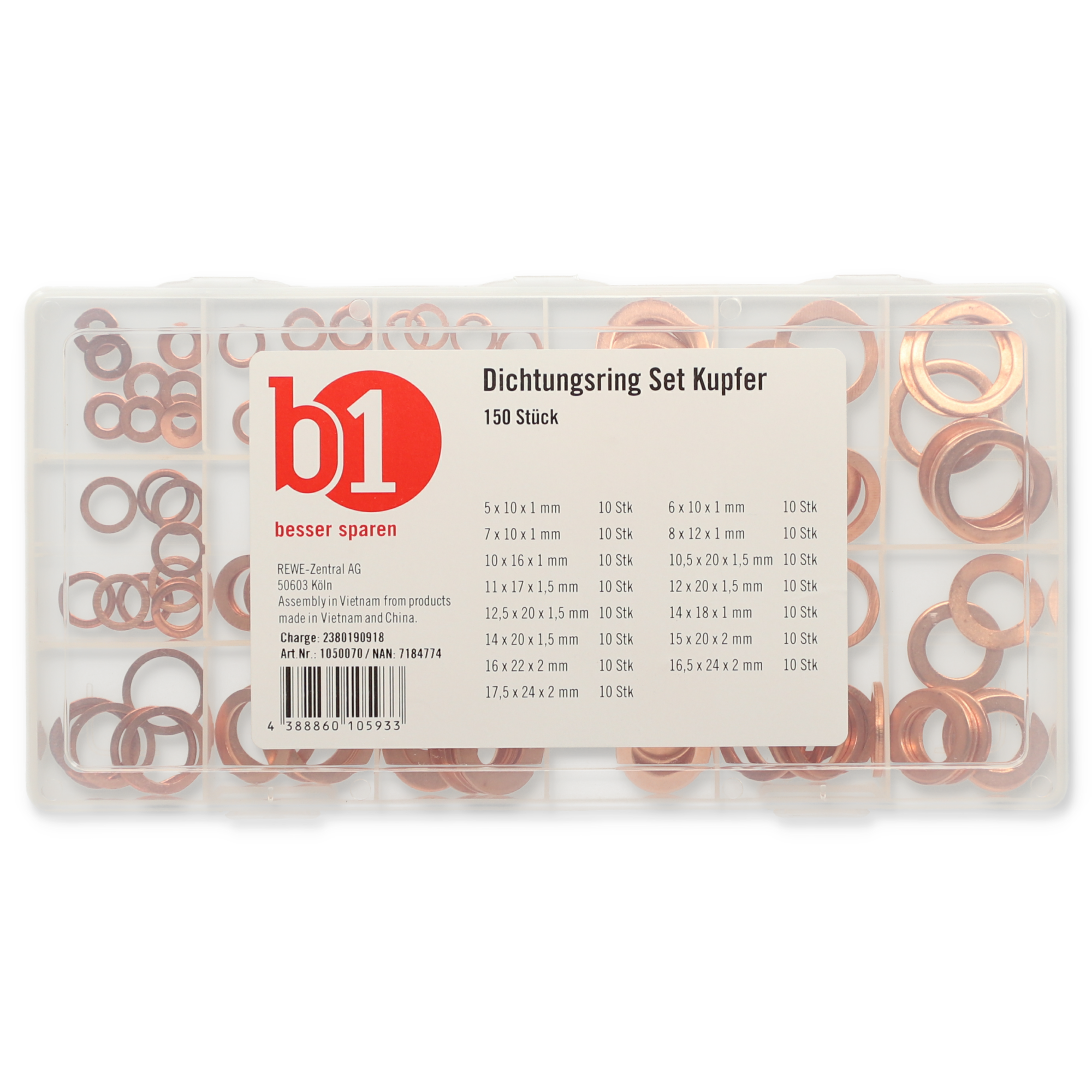 BGS 8052 Kupfer-Dichtring-Sortiment, 150 teilig : : Baumarkt