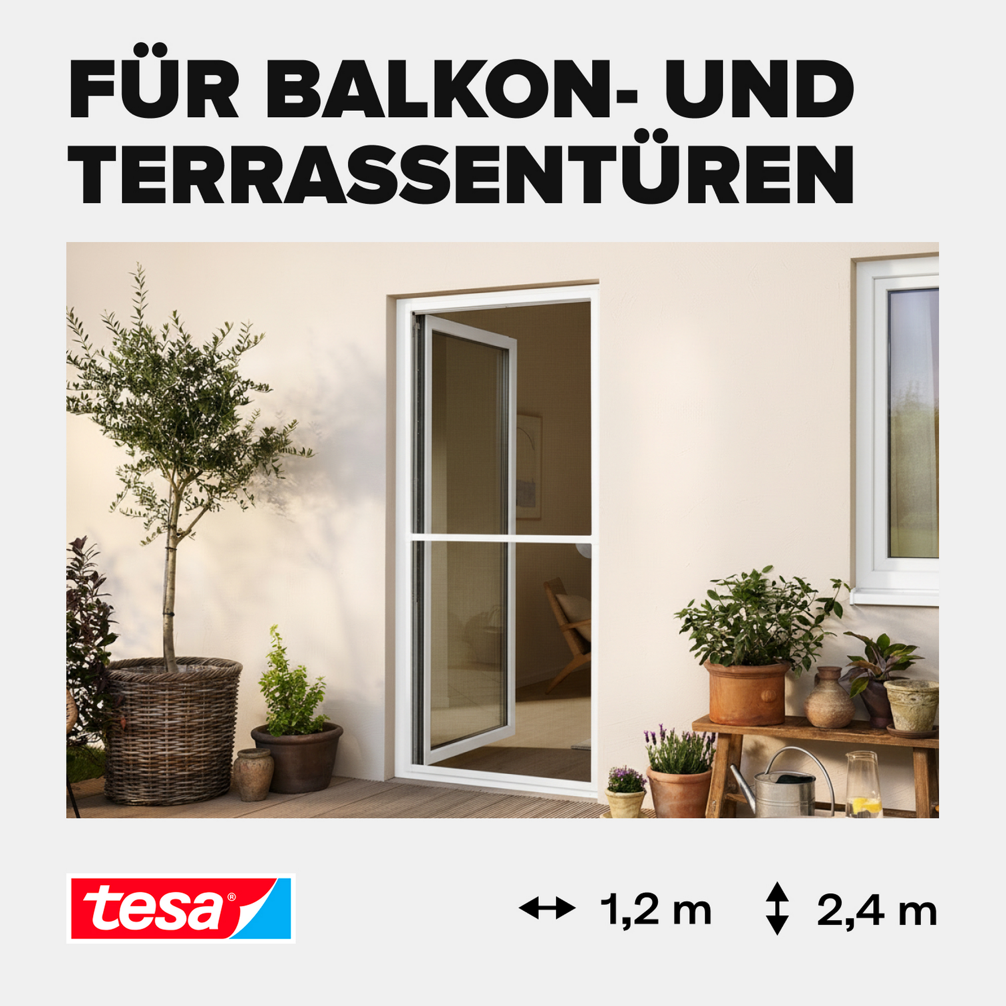Türfliegengitter 'Comfort' Aluminium Rahmen weiß 120 x 240 cm
