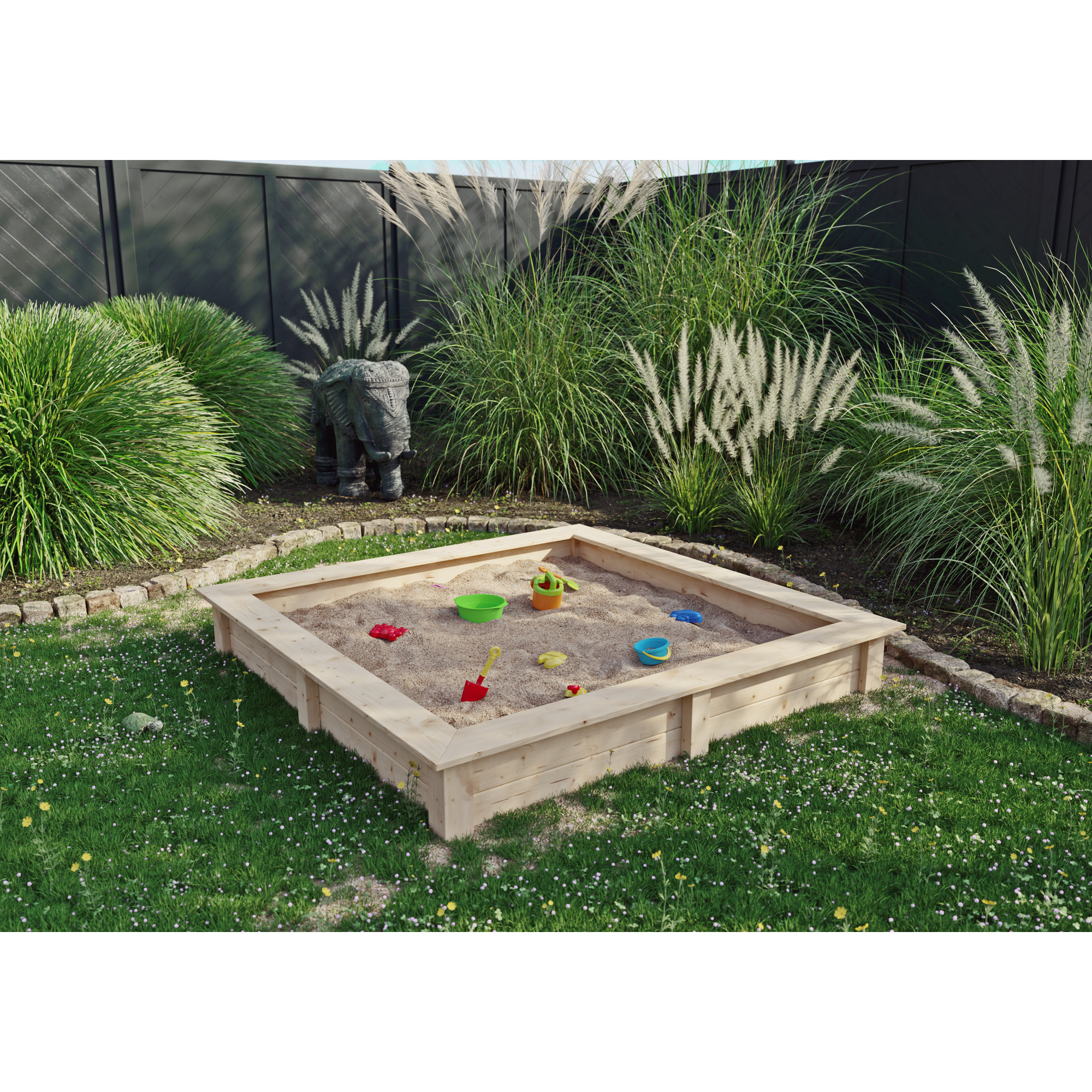 Sandkasten Fichtenholz naturfarben 150 x 24 x 150 cm