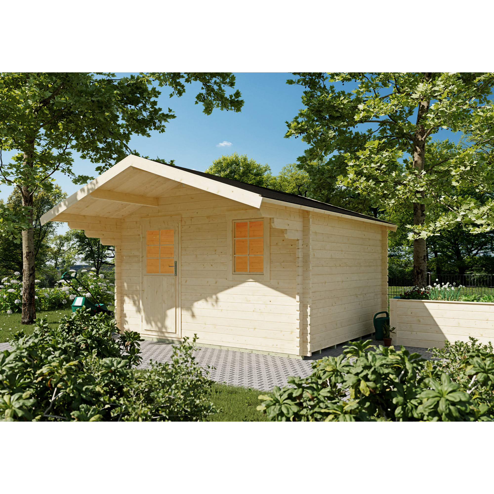 Gartenhaus 'Halle' Fichtenholz naturfarben 350 x 300 cm