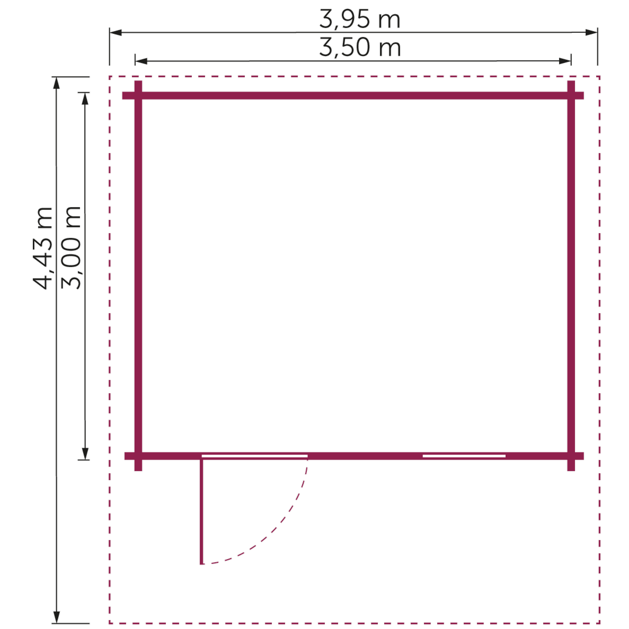 Gartenhaus 'Halle' Fichtenholz naturfarben 350 x 300 cm