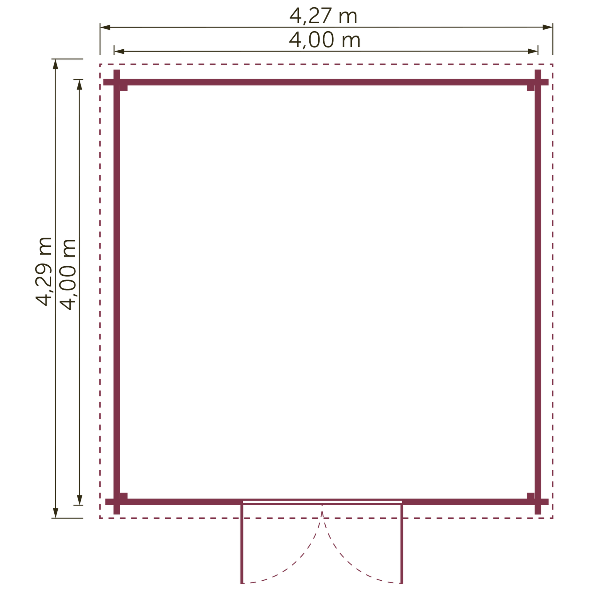Gartenhaus 'Kiel' Fichtenholz naturfarben 400 x 400 cm