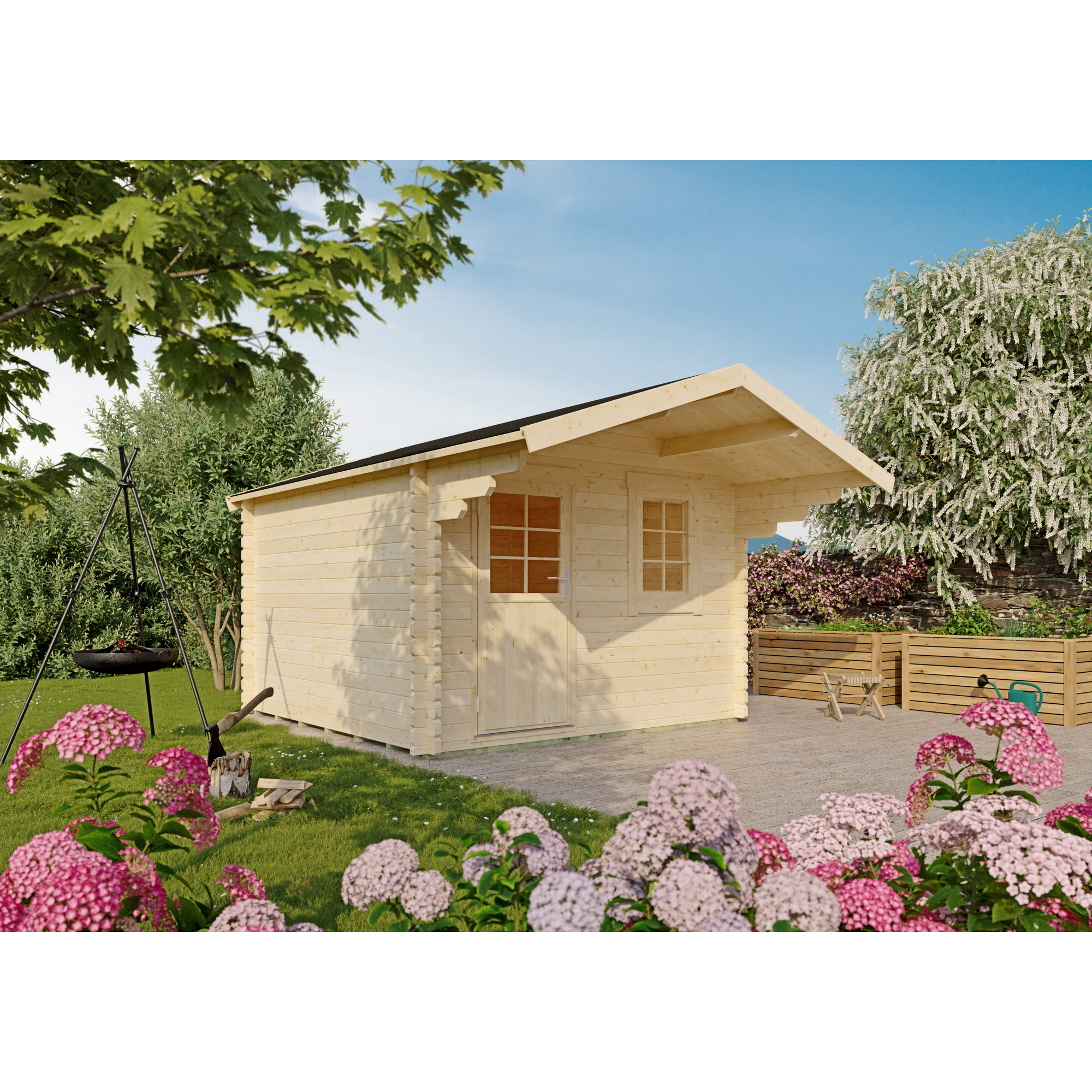 Gartenhaus 'Solingen' Fichtenholz naturfarben 300 x 300 cm