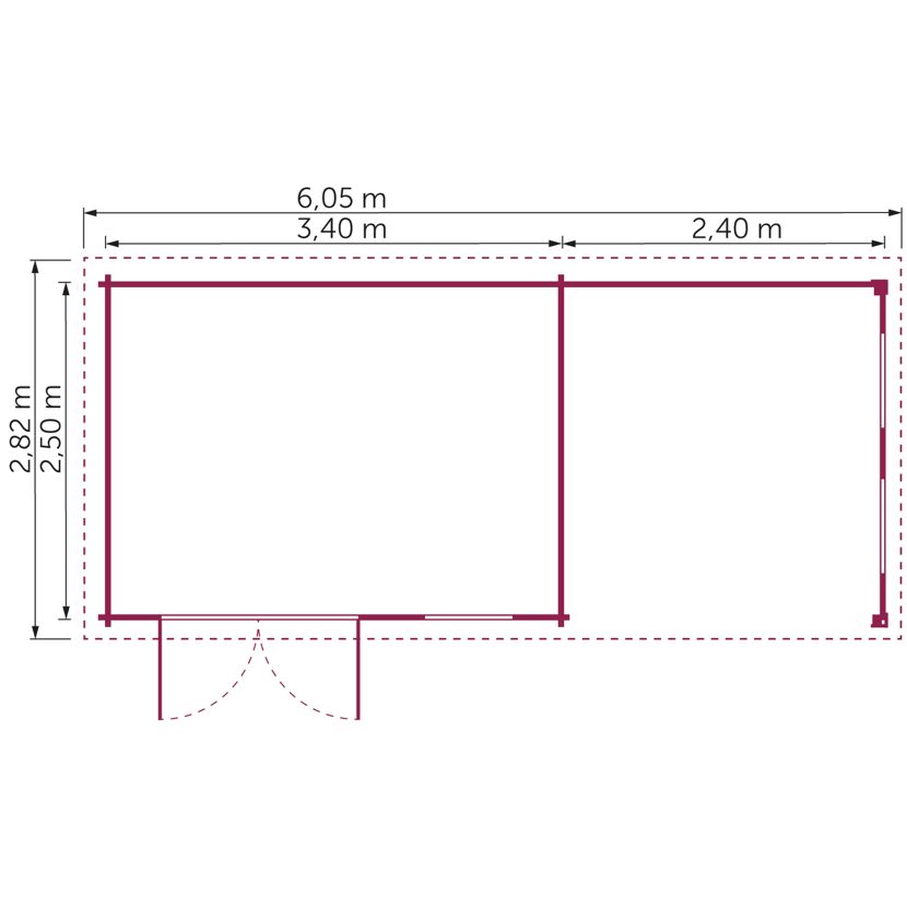 Gartenhaus 'Fürth' Fichtenholz naturfarben 580 x 250 cm