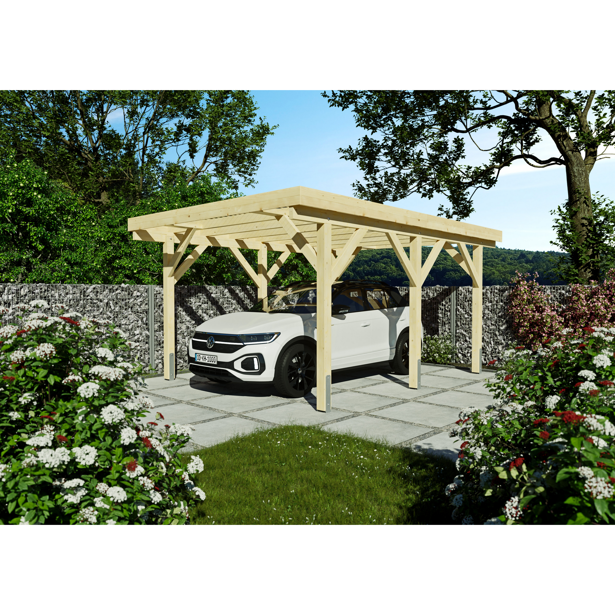 Einzel-Carport Fichtenholz naturfarben 344 x 500 cm