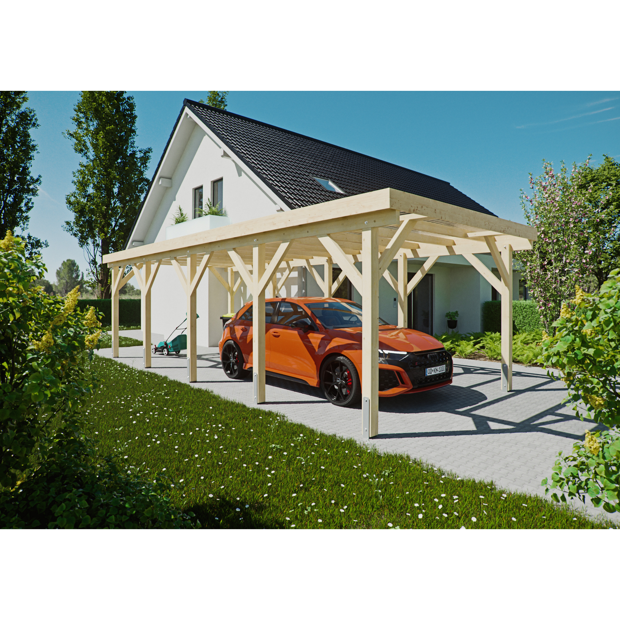 Einzel-Carport Fichtenholz naturfarben 344 x 850 cm