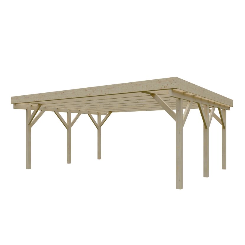 Doppel-Carport Fichtenholz naturfarben 600 x 500 cm
