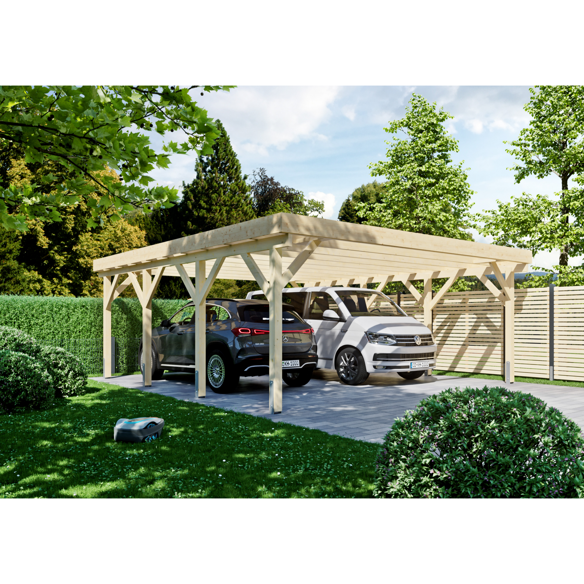 Doppel-Carport Fichtenholz naturfarben 600 x 650 cm