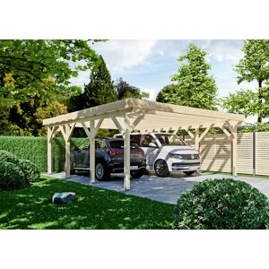 Doppel-Carport Fichtenholz naturfarben 600 x 650 cm