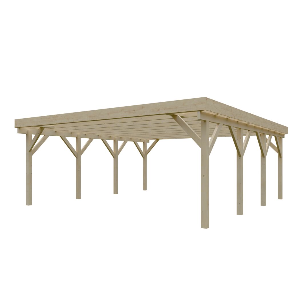 Doppel-Carport Fichtenholz naturfarben 600 x 650 cm