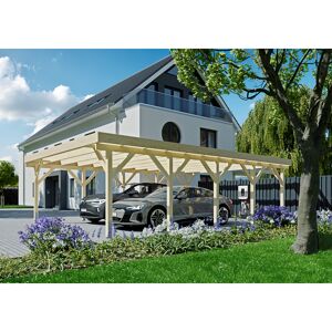 Doppel-Carport Fichtenholz naturfarben 600 x 850 cm