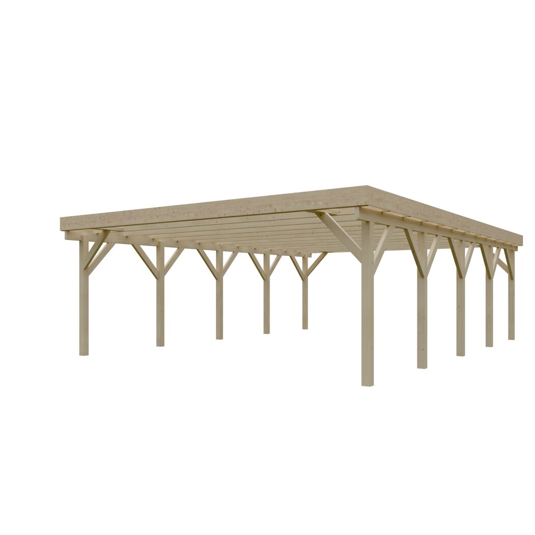 Doppel-Carport Fichtenholz naturfarben 600 x 850 cm