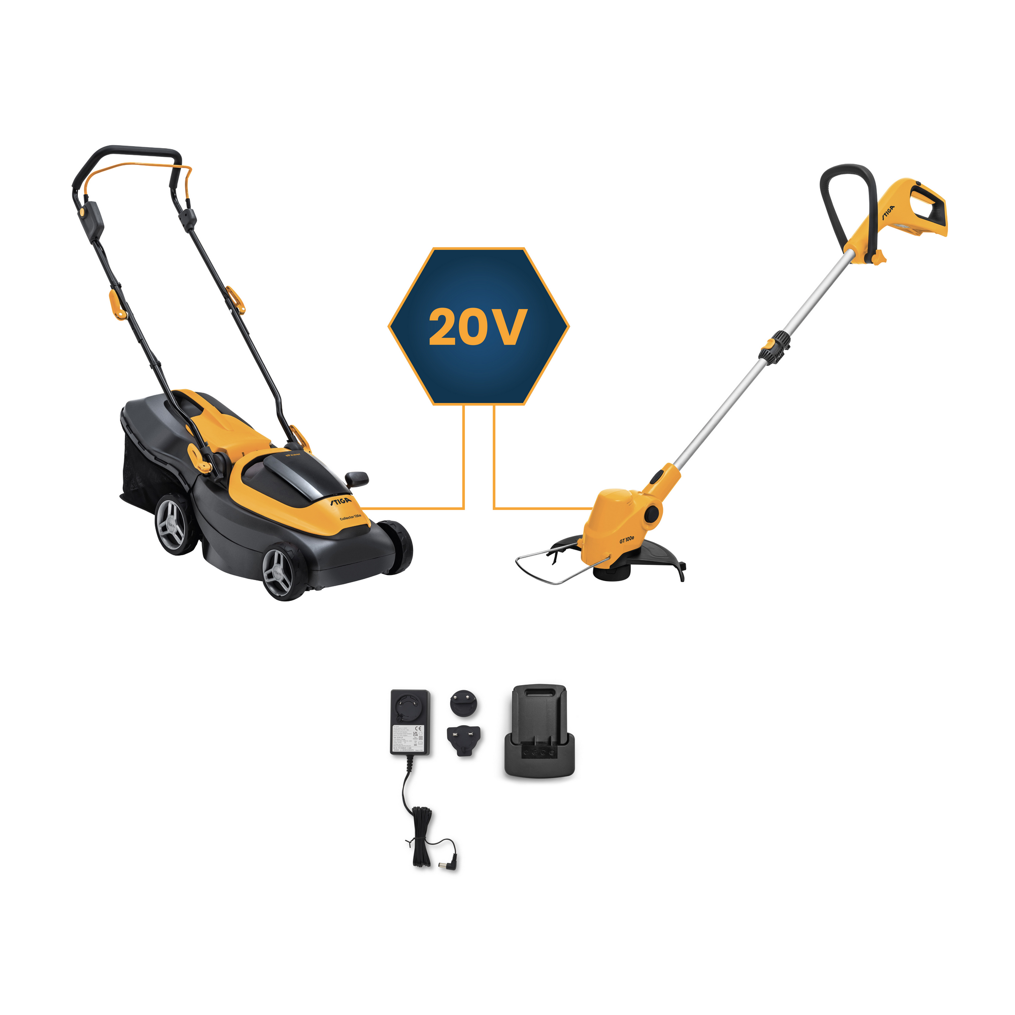 Akku-Rasenmäher 'Collector 136e' und Akku-Rasentrimmer 'GT 100e' im Set inkl. 2 Akkus