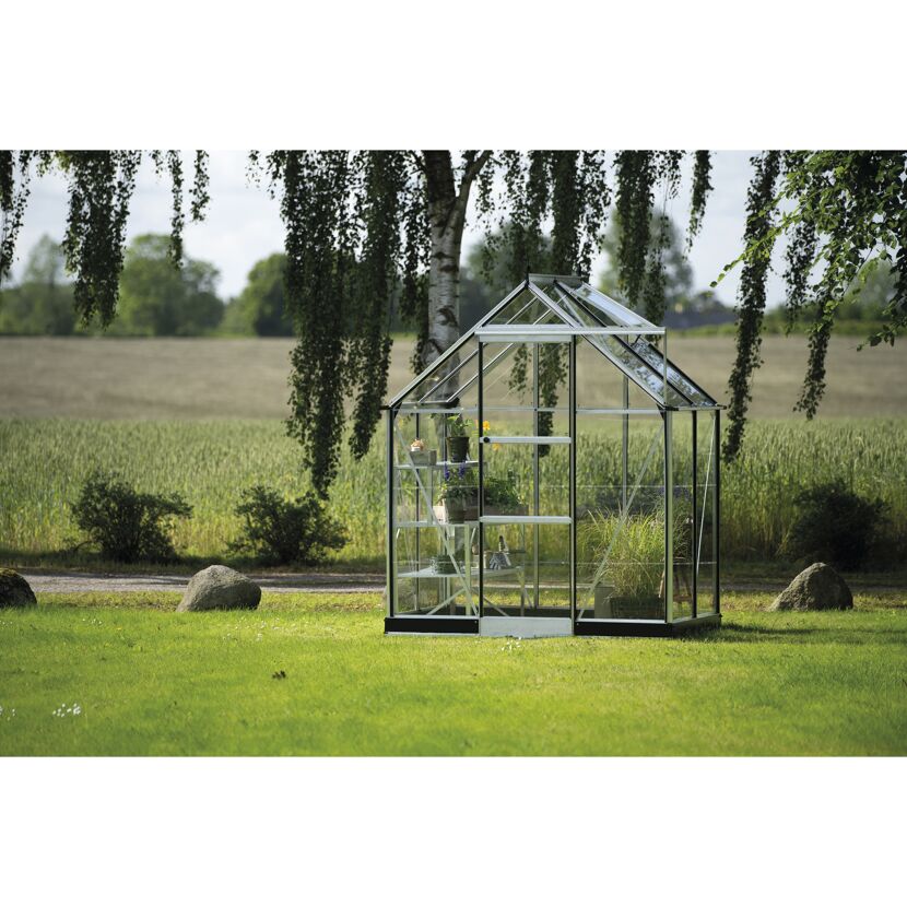 Gewächshaus 'ICON 6' 192,5 x 130,3 cm mit 3 mm Blankglas aluminiumfarben
