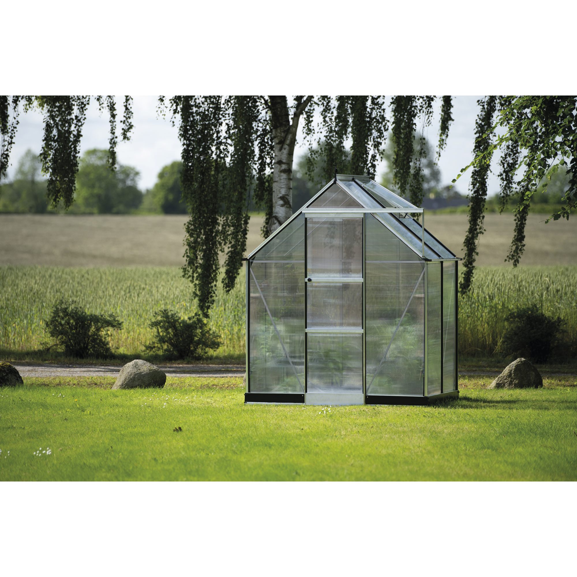 Gewächshaus 'ICON 6' 192,5 x 130,3 cm mit 4 mm Doppelstegplatten aluminiumfarben