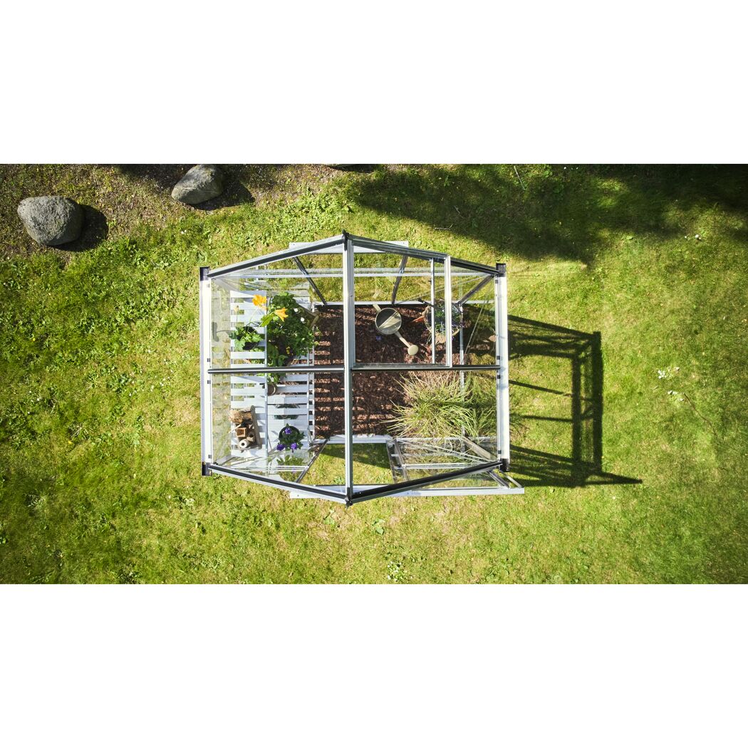 Gewächshaus 'ICON 6' 192,5 x 130,3 cm mit 3 mm Sicherheitsglas aluminiumfarben