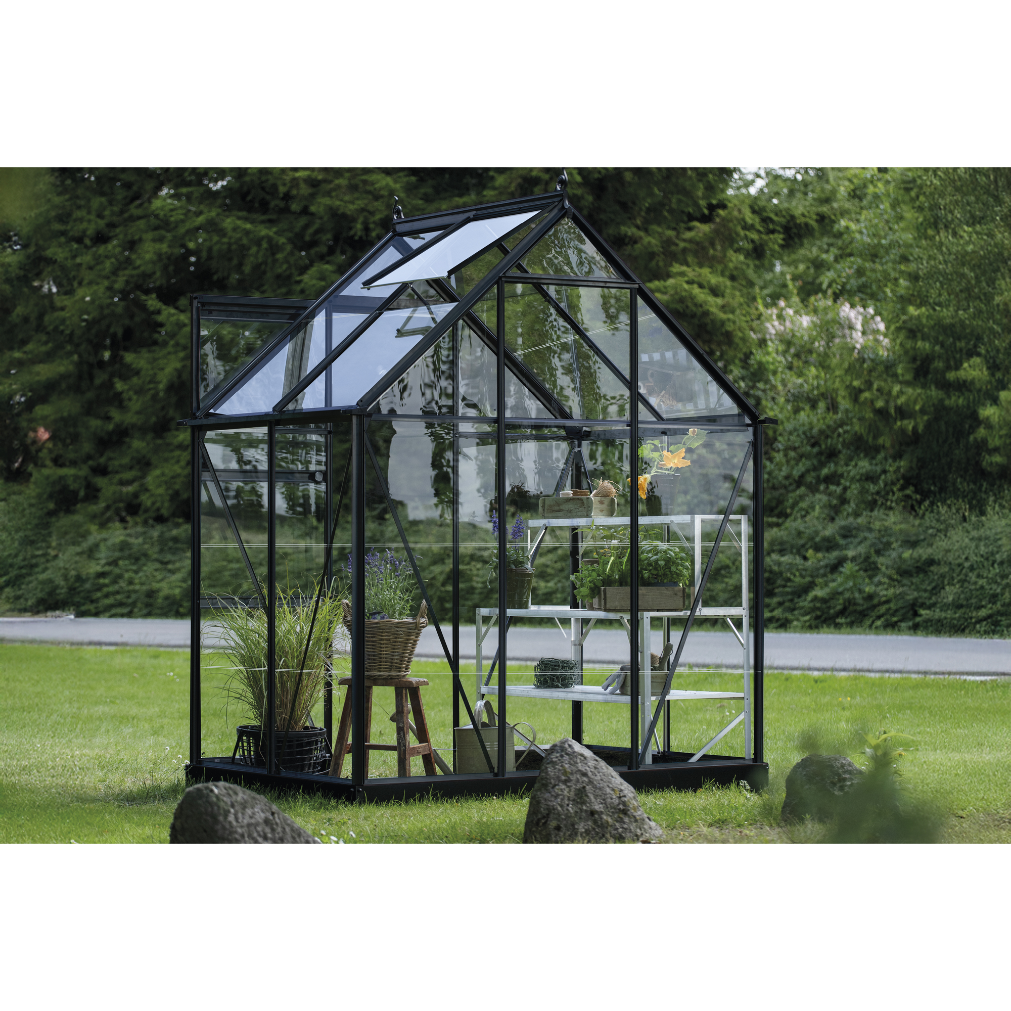Gewächshaus 'ICON 6' 192,5 x 130,3 cm mit 3 mm Blankglas schwarz