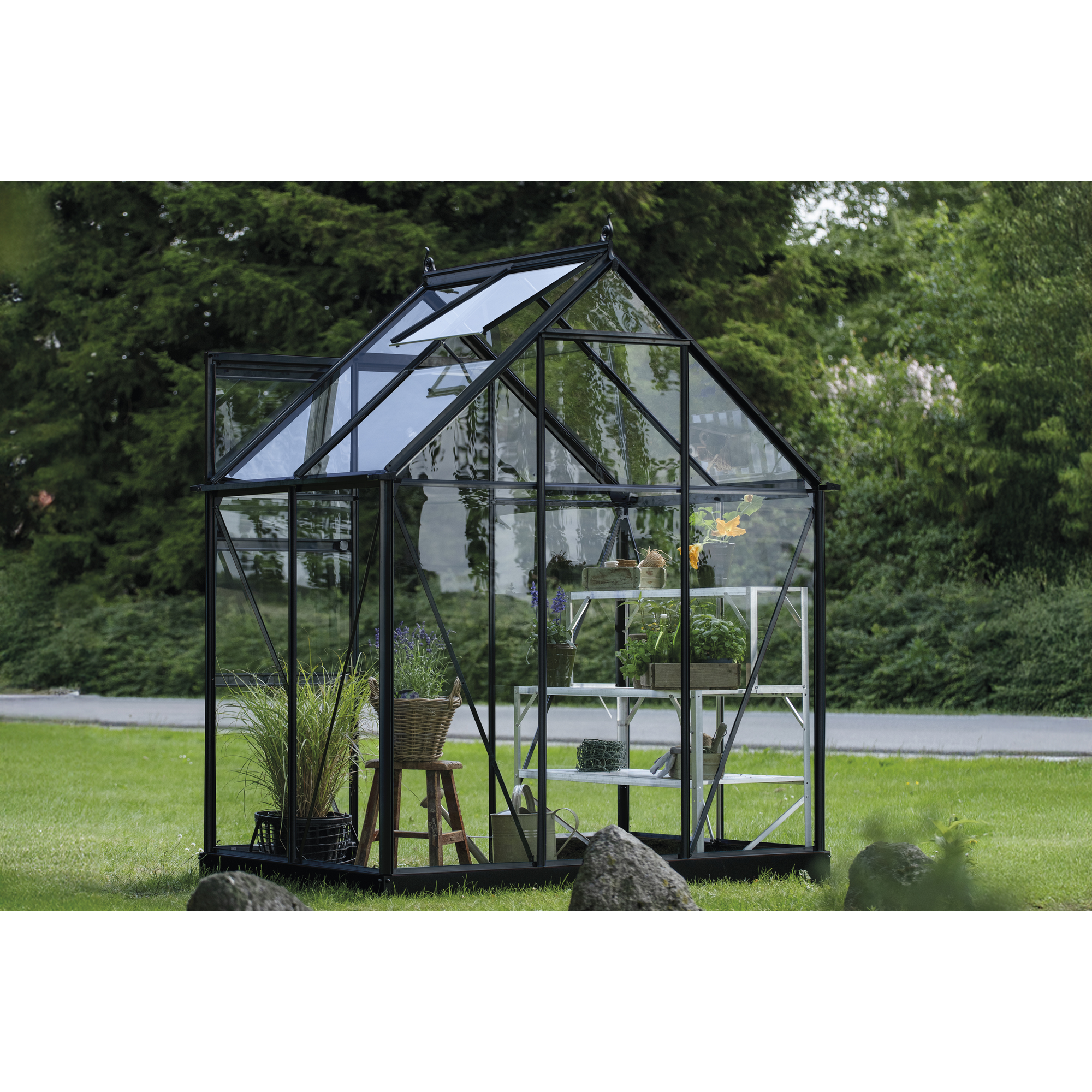 Gewächshaus 'ICON 6' 192,5 x 130,3 cm mit 3 mm Sicherheitsglas schwarz